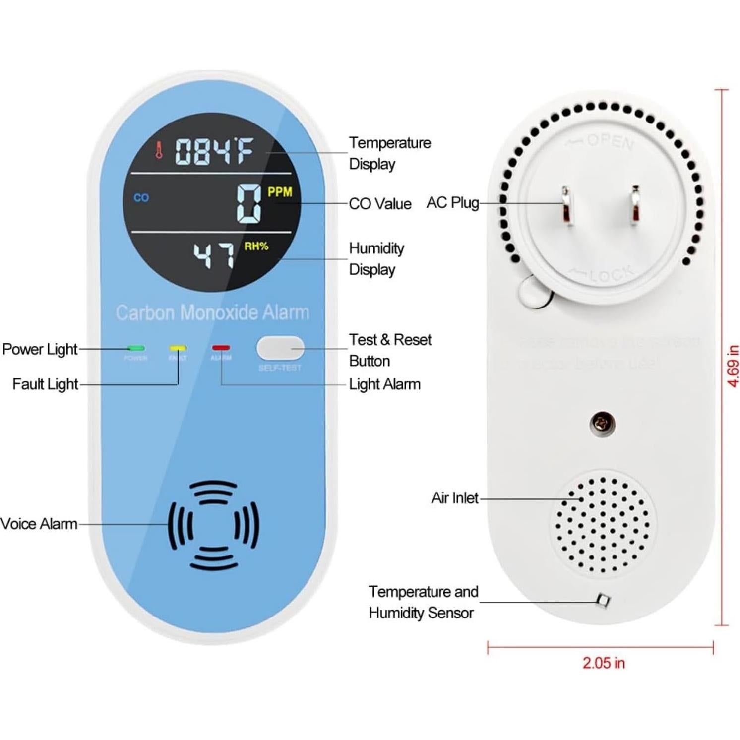 Detector de Monóxido de Carbono 3 en 1 CHENGHEM con Pantalla LCD