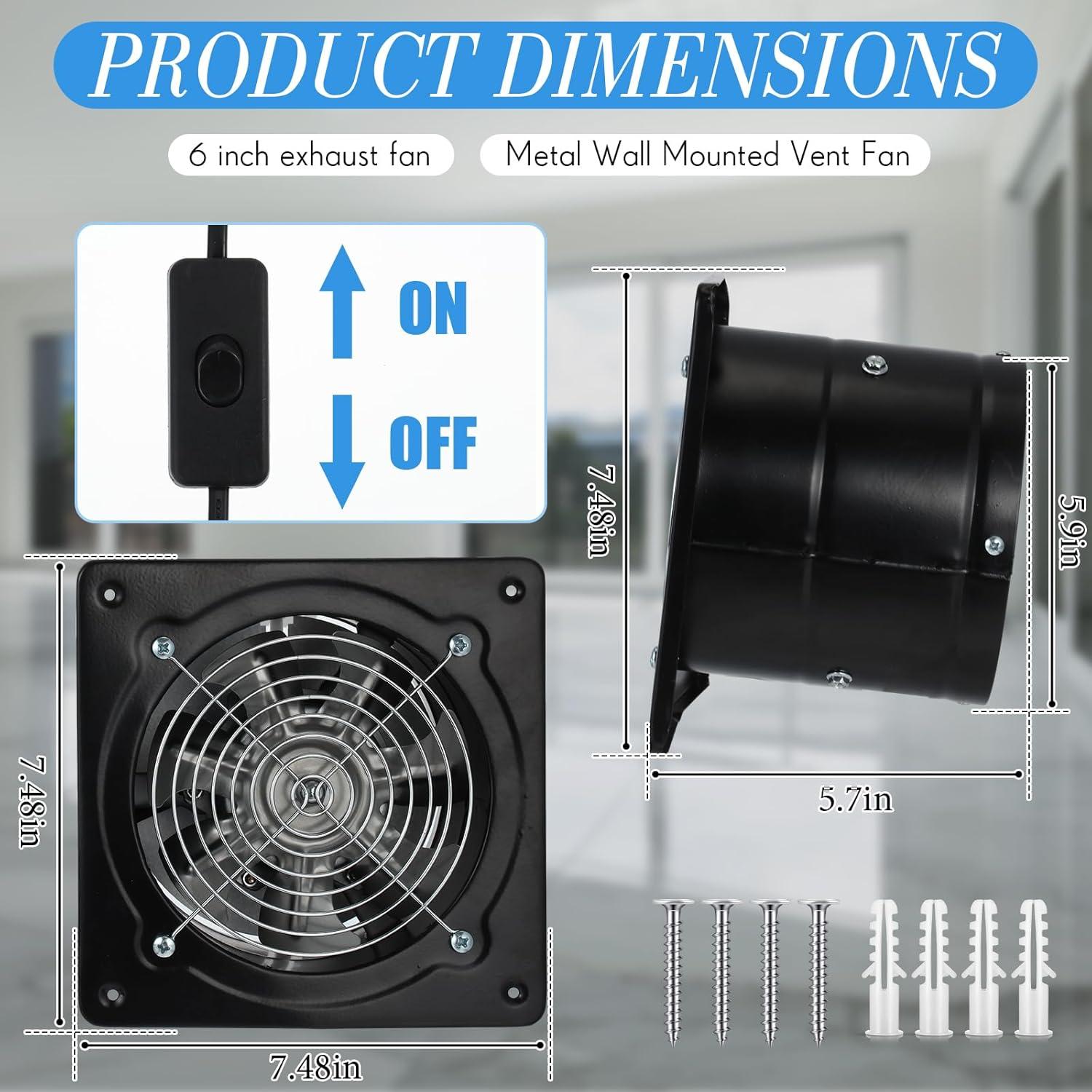 Ventilador de Escape 6" Yaocom Negro para Baño y Cocina