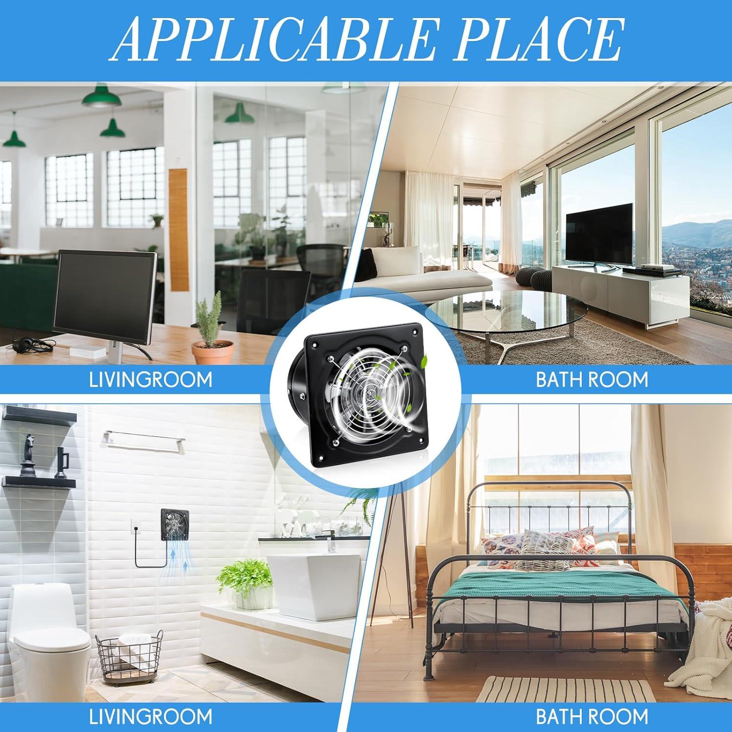 Ventilador de Escape 6" Yaocom Negro para Baño y Cocina