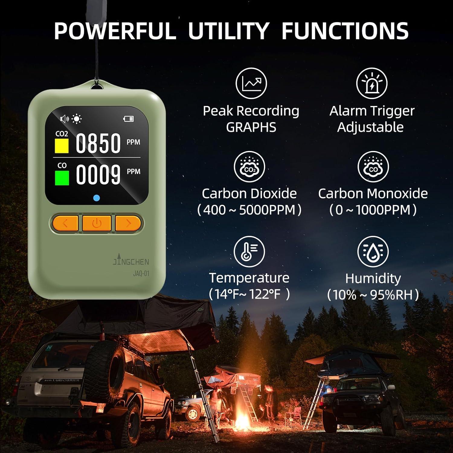Detector de Monóxido de Carbono y CO2 JINGCHEN JAQ-01 4-en-1