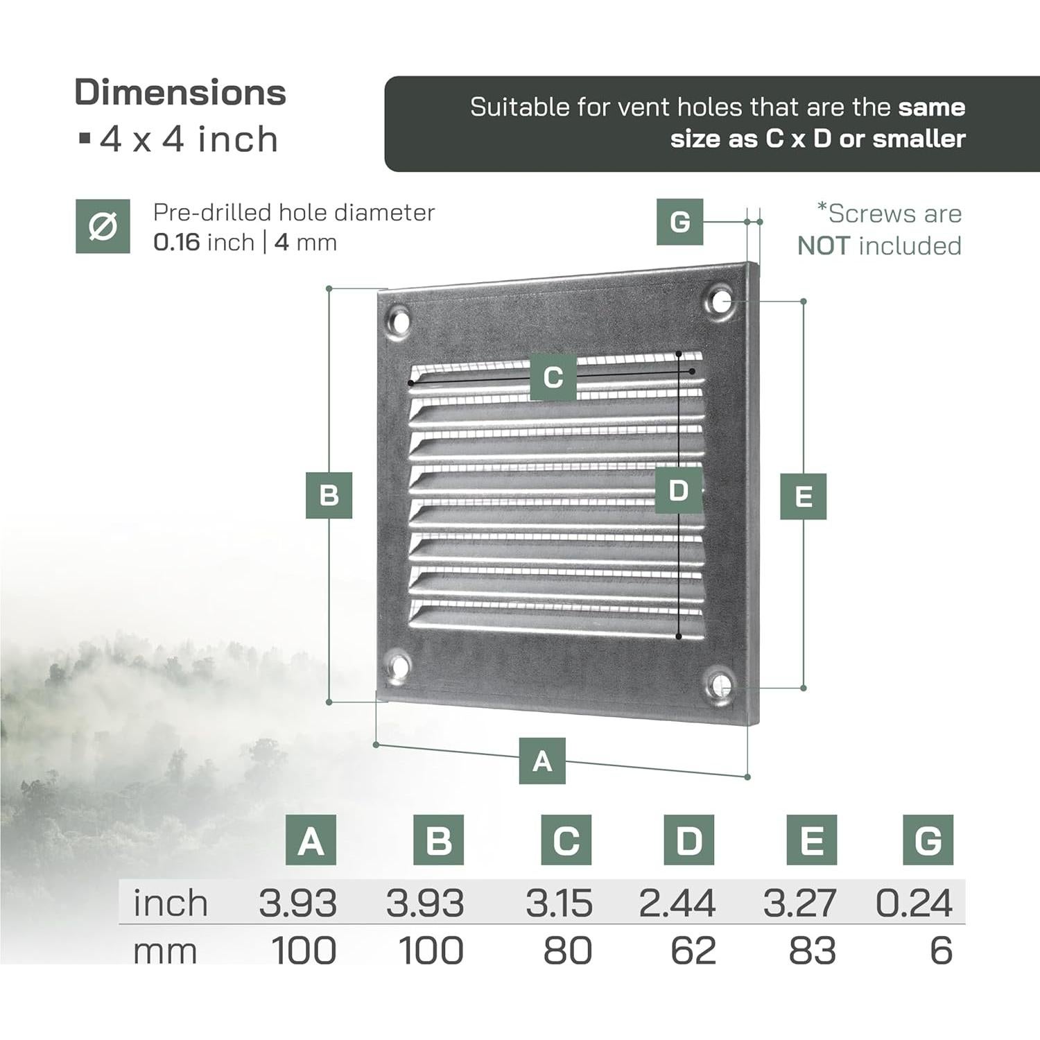 Cubierta de Ventilación Metal Galvanizado 10x10 cm para HVAC