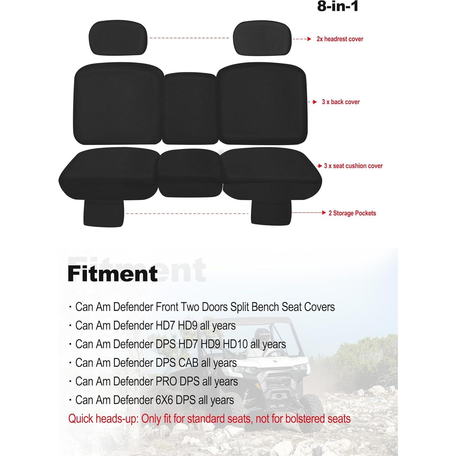 Cubierta de Asiento UTV ZIDIYORUO Negra para Can Am Defender 2016-2025