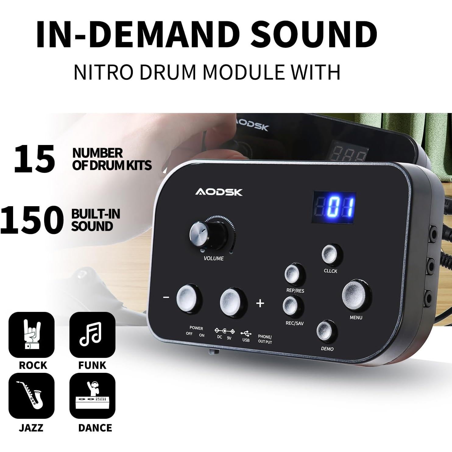 Batería Electrónica AODSK UAED-400 para Niños y Principiantes