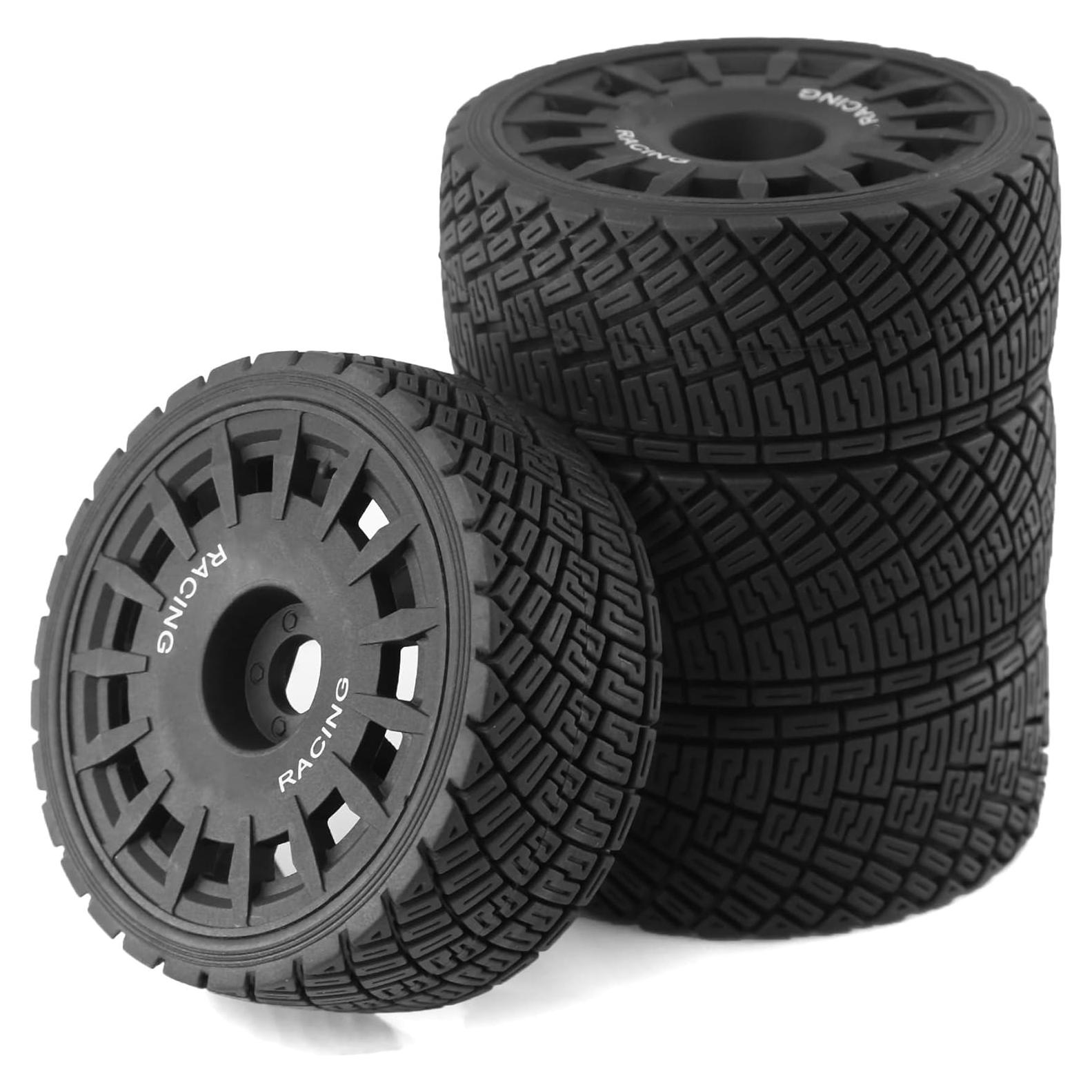 1/8 RC On Road Tires And Plastic Street Wheels 17mm Hex OD 3.94'' 1/7 Rally Racing Tyres For 1:8 1:7 Touring Street Drift Car Tamiya HPI WR8 HSP ARRMA Redcat Losi Kyosho GT2 VRX W10 (Black)