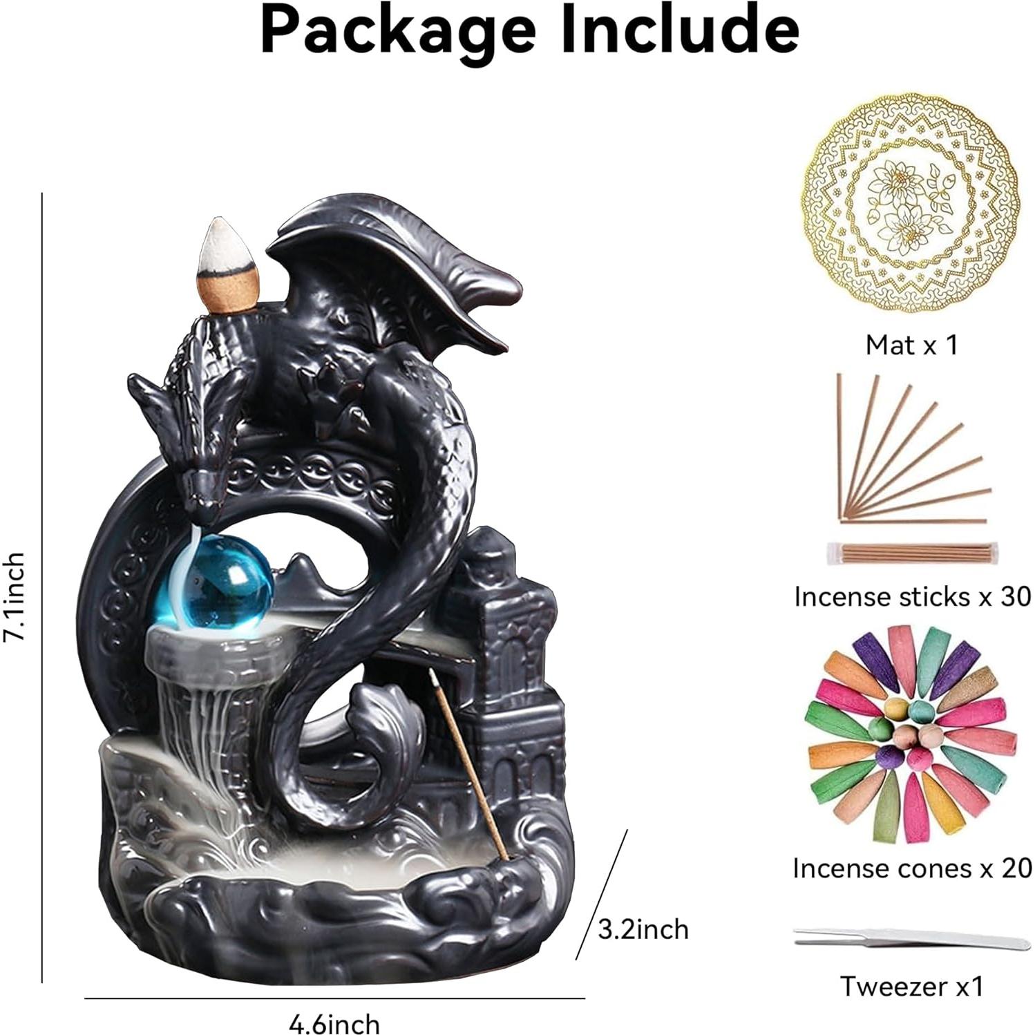 Quemador de Incienso de Retroceso Cerámica YYW Dragón Negro