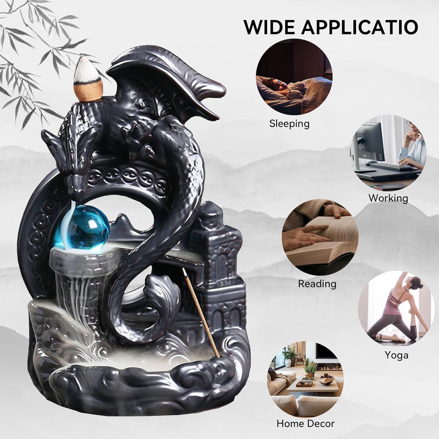 Quemador de Incienso de Retroceso Cerámica YYW Dragón Negro