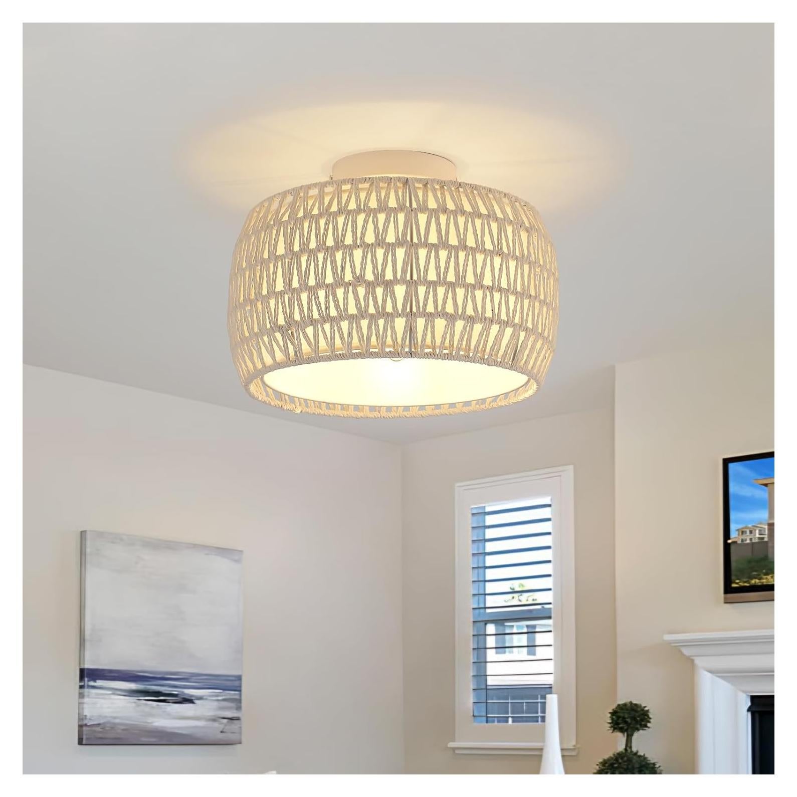 Luz de Techo Flush WILON de Rattan Blanco 1 Luz Regulable
