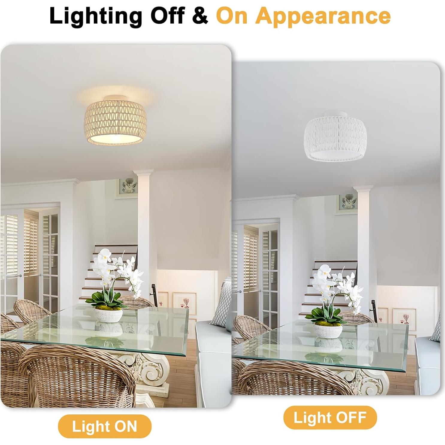 Luz de Techo Flush WILON de Rattan Blanco 1 Luz Regulable