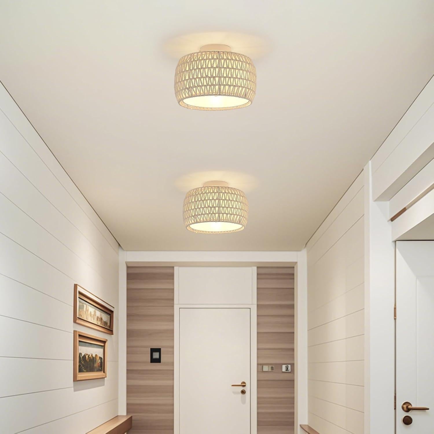 Luz de Techo Flush WILON de Rattan Blanco 1 Luz Regulable