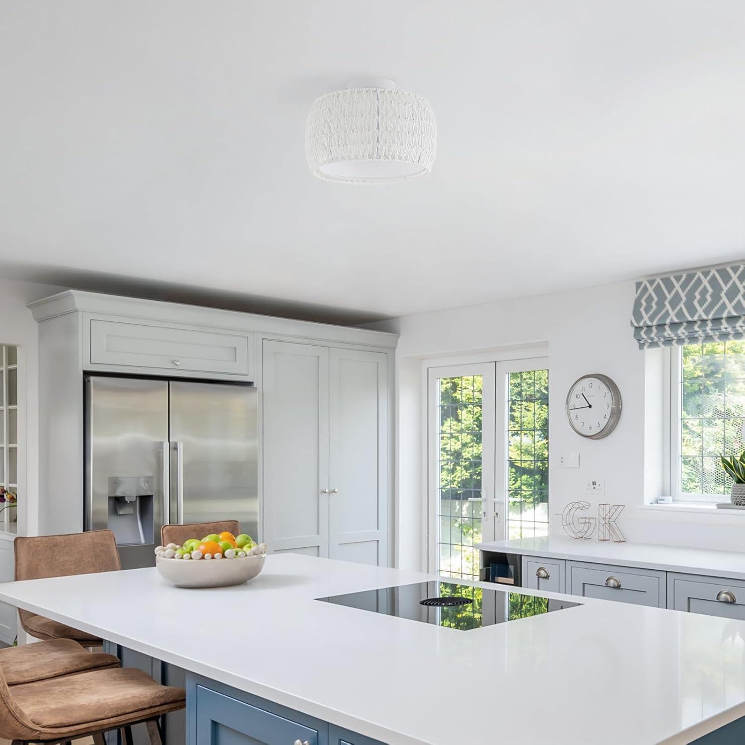 Luz de Techo Flush WILON de Rattan Blanco 1 Luz Regulable