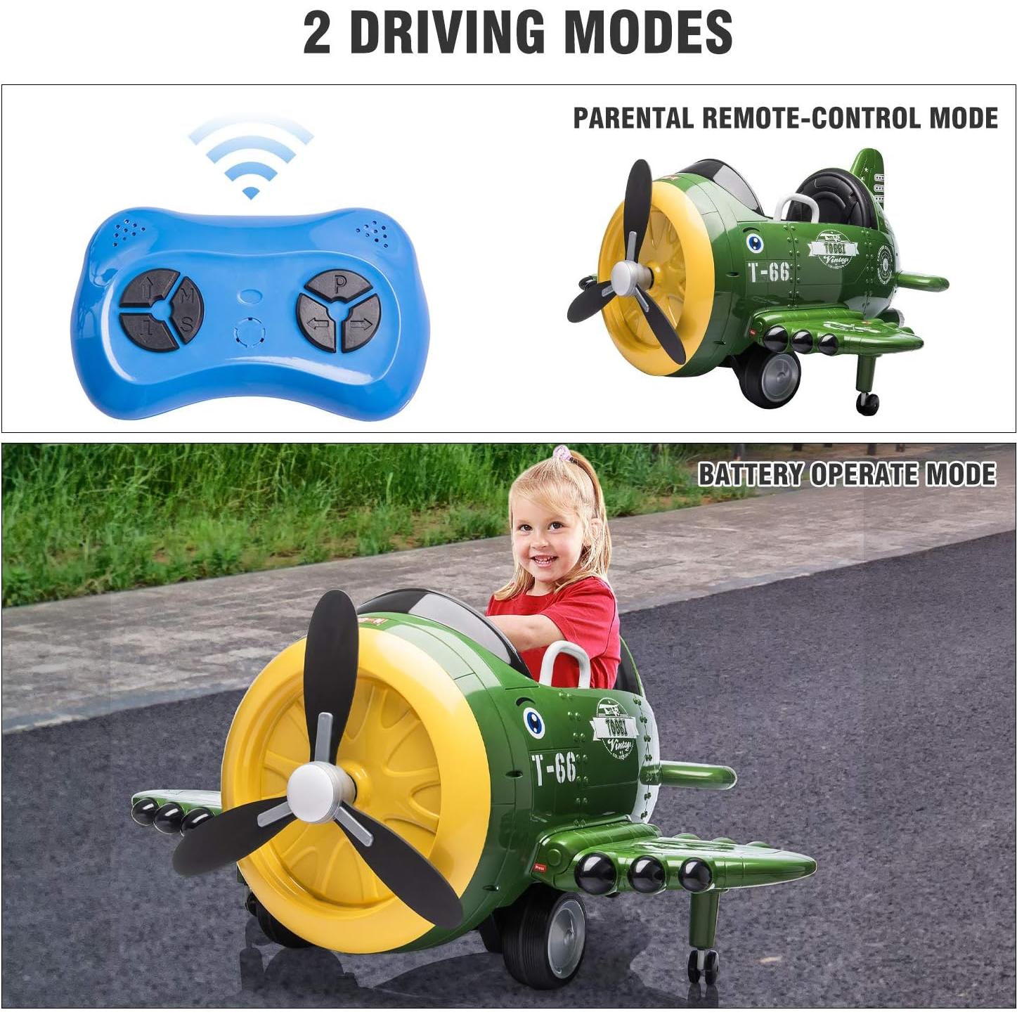 Coche Eléctrico para Niños TOBBI Aviación 12V Verde Militar