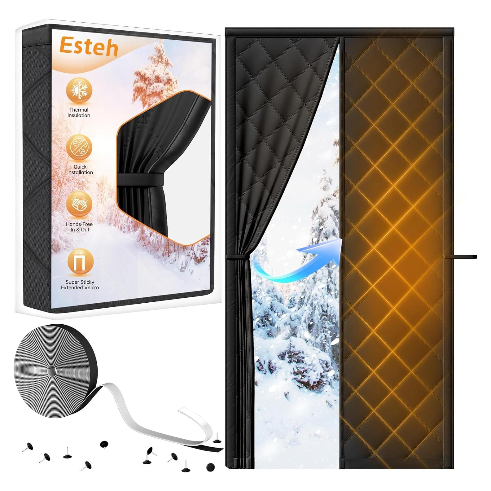 Cortina de Puerta Térmica Aislante Esteh 91.44x208.28 cm Negra