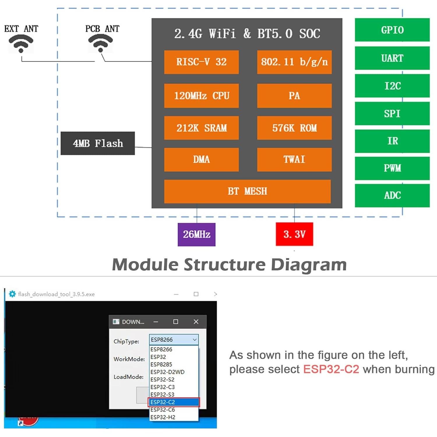 Módulo WiFi y Bluetooth Wishiot XH-C2X 4MB 32Mbit Dual