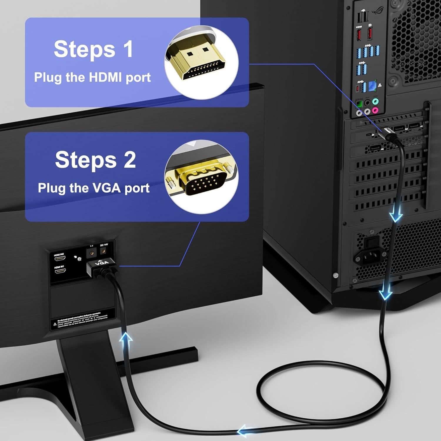 Cable HDMI a VGA 1.22 m Conable, Macho a Macho, Full HD 1080P