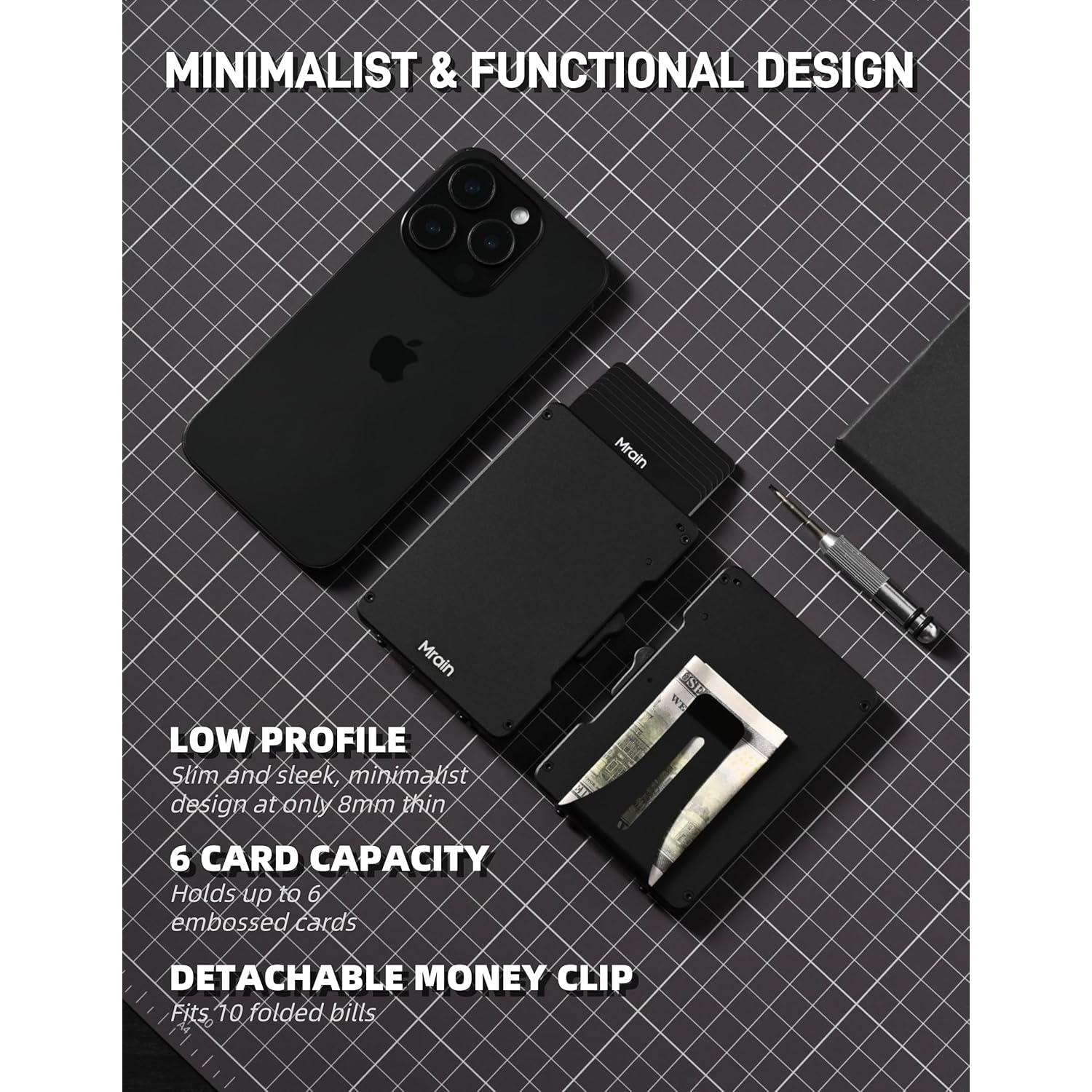 Billetera Slim Metálica Mrain con Clip para Dinero RFID - Negro