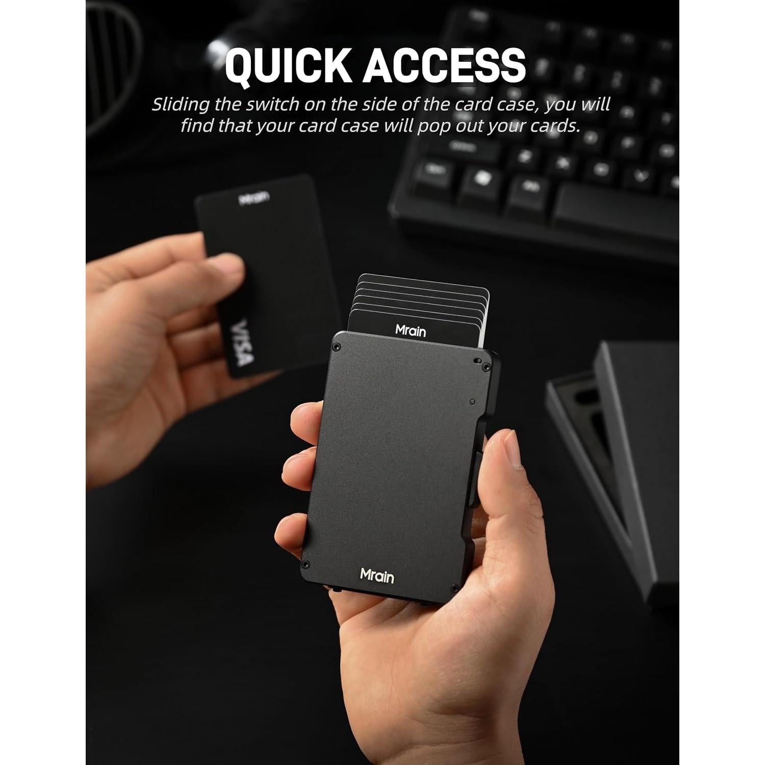 Billetera Slim Metálica Mrain con Clip para Dinero RFID - Negro