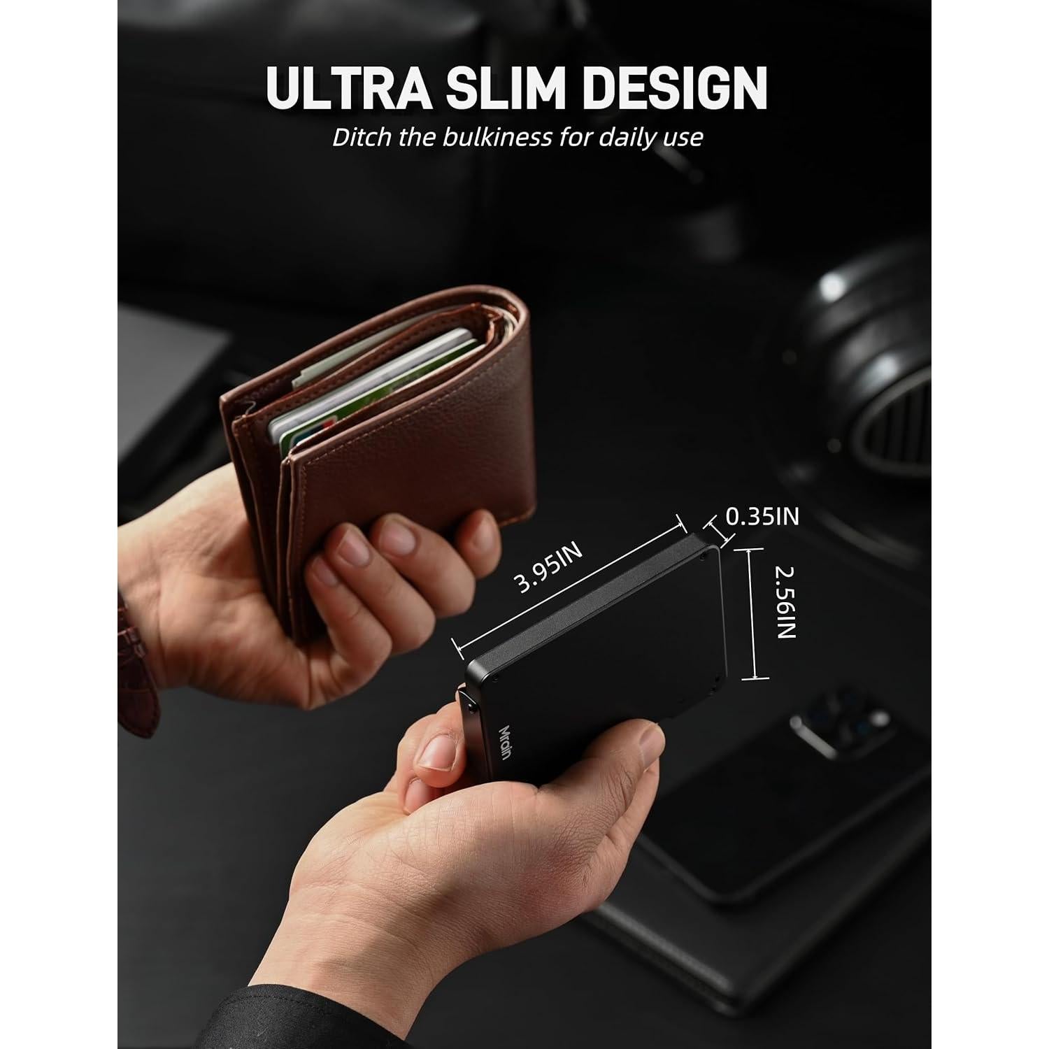 Billetera Slim Metálica Mrain con Clip para Dinero RFID - Negro