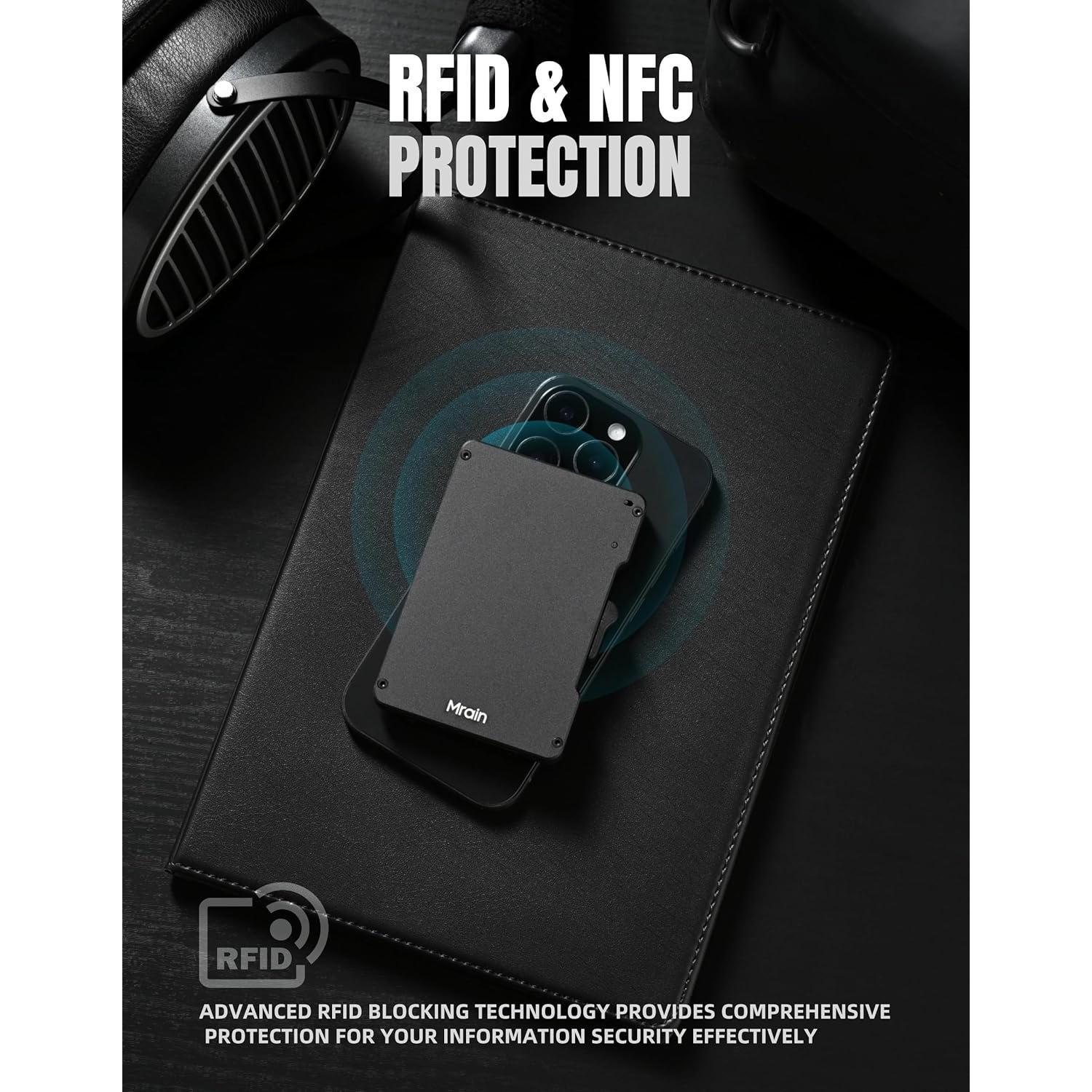 Billetera Slim Metálica Mrain con Clip para Dinero RFID - Negro