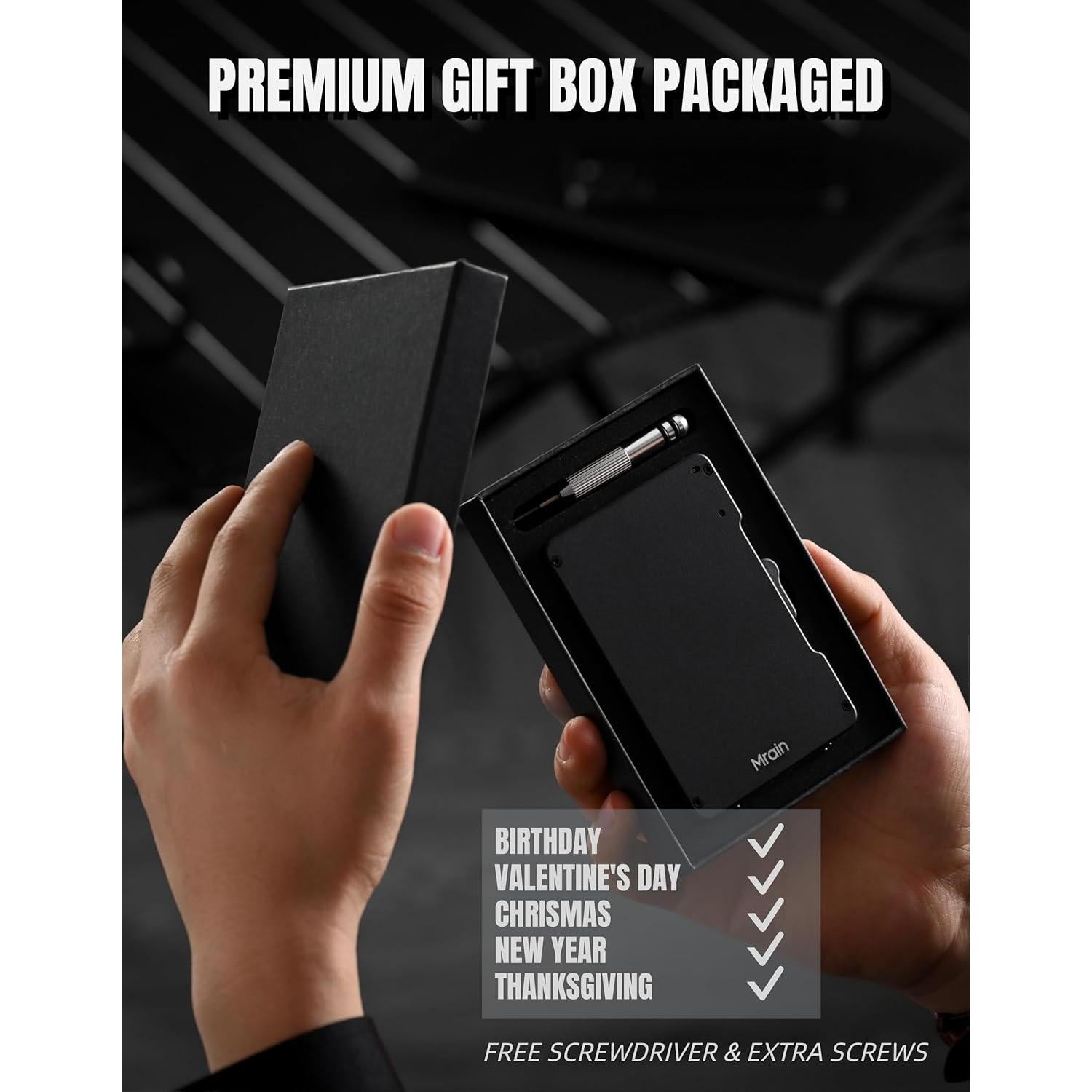 Billetera Slim Metálica Mrain con Clip para Dinero RFID - Negro