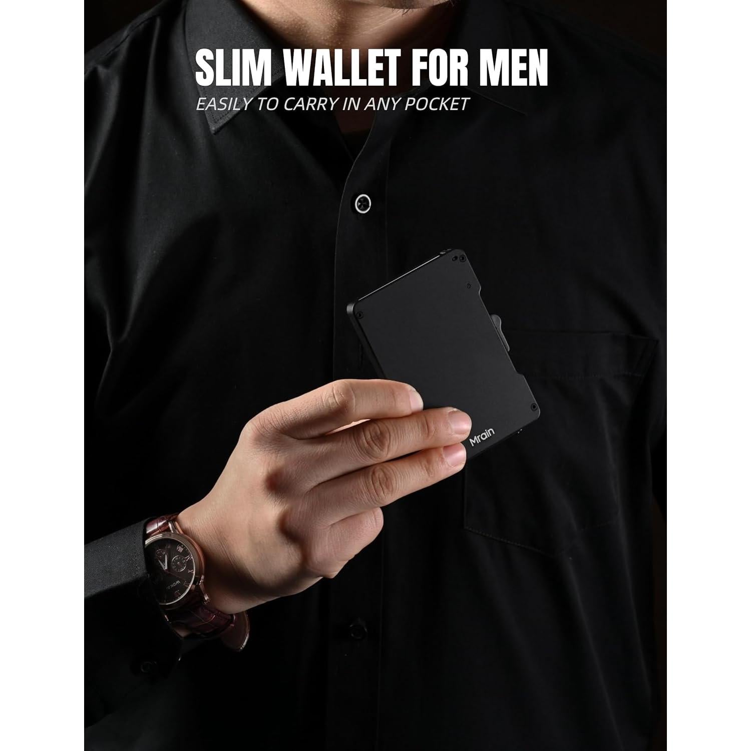 Billetera Slim Metálica Mrain con Clip para Dinero RFID - Negro