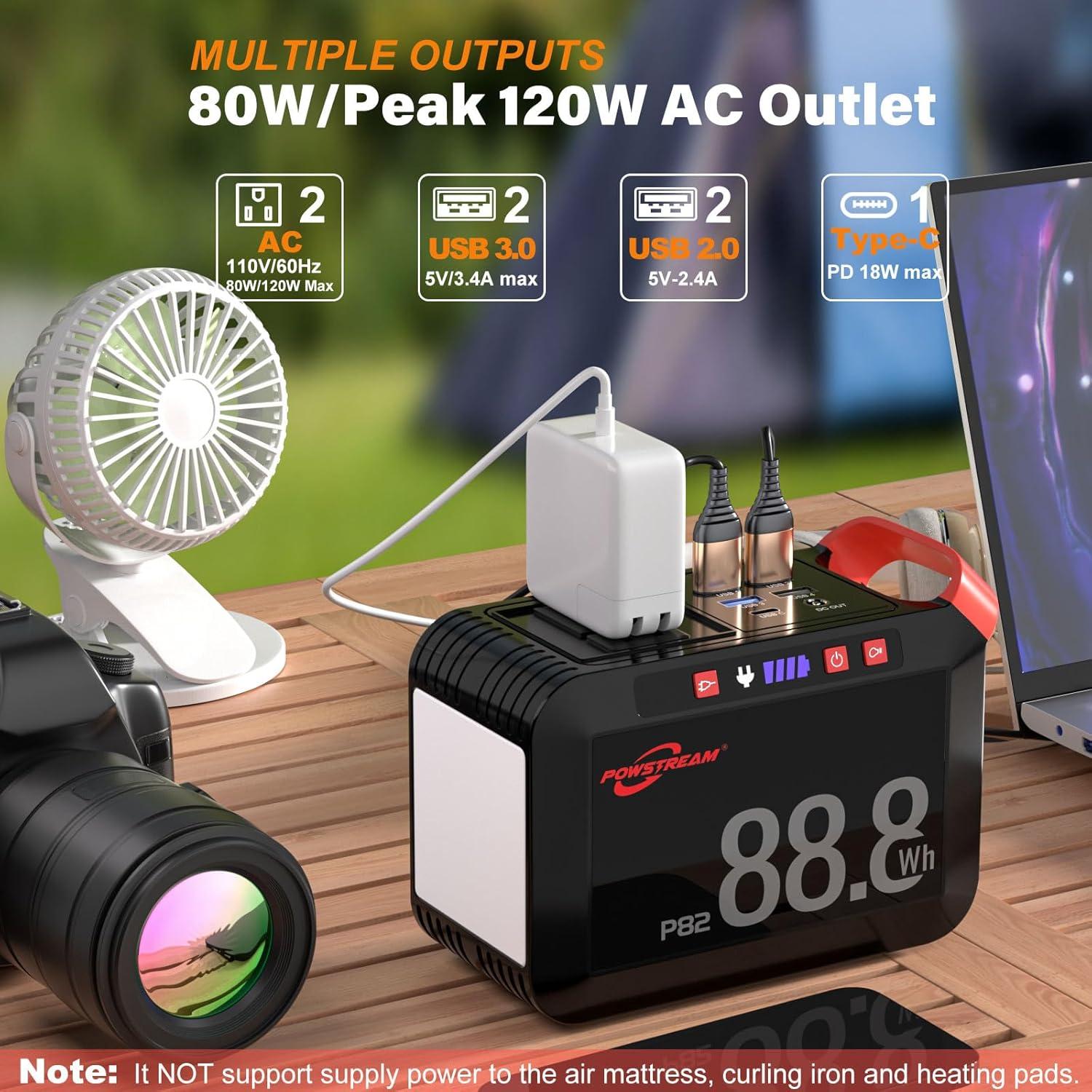 Estación de Energía Portátil POWSTREAM 88.8Wh 80W para Camping