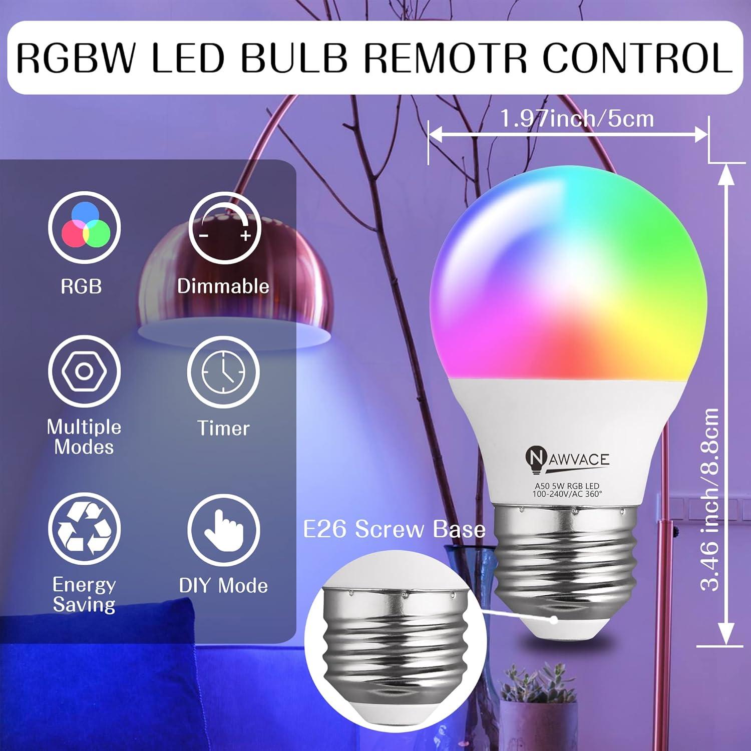 Bombilla LED RGB Nawvace 5W con control remoto, 30 colores