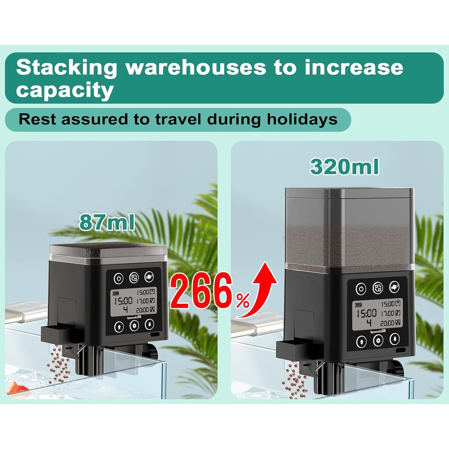 Comedero Automático para Peces ZWJBSGY 320ml Sellado Negro