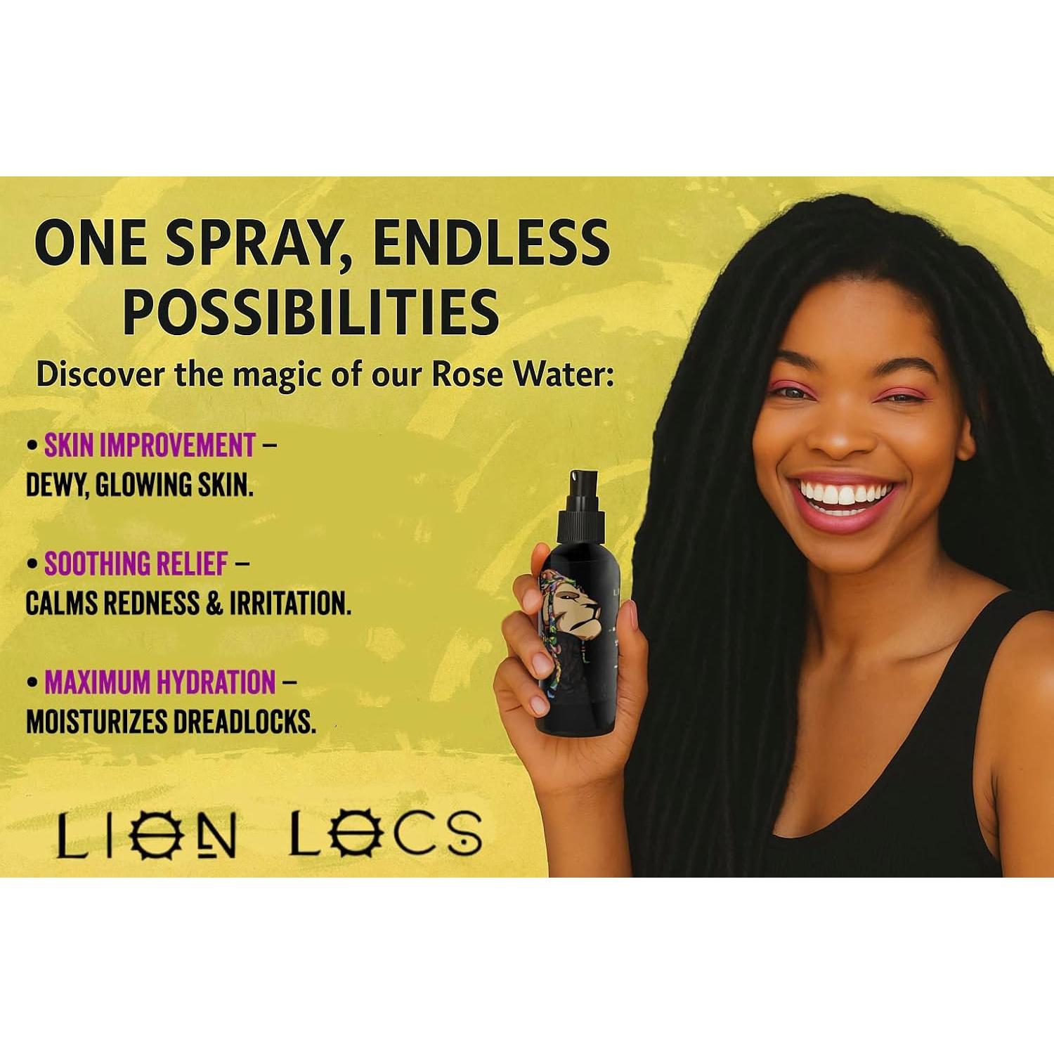 Rociador de Agua de Rosa Lion Locs 120 ml - Hidratante Vegano