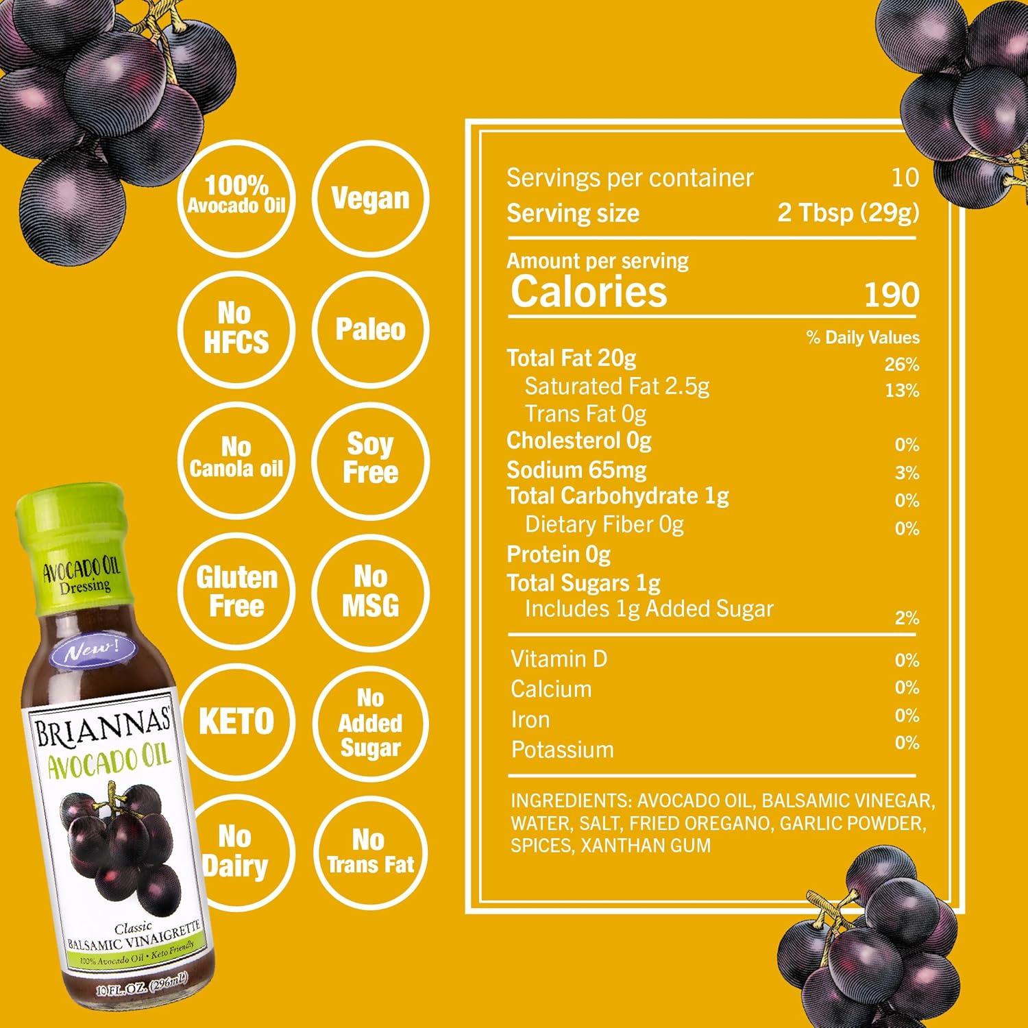 Aderezo BRIANNAS Vinagreta Balsámica Aceite de Aguacate 295 ml