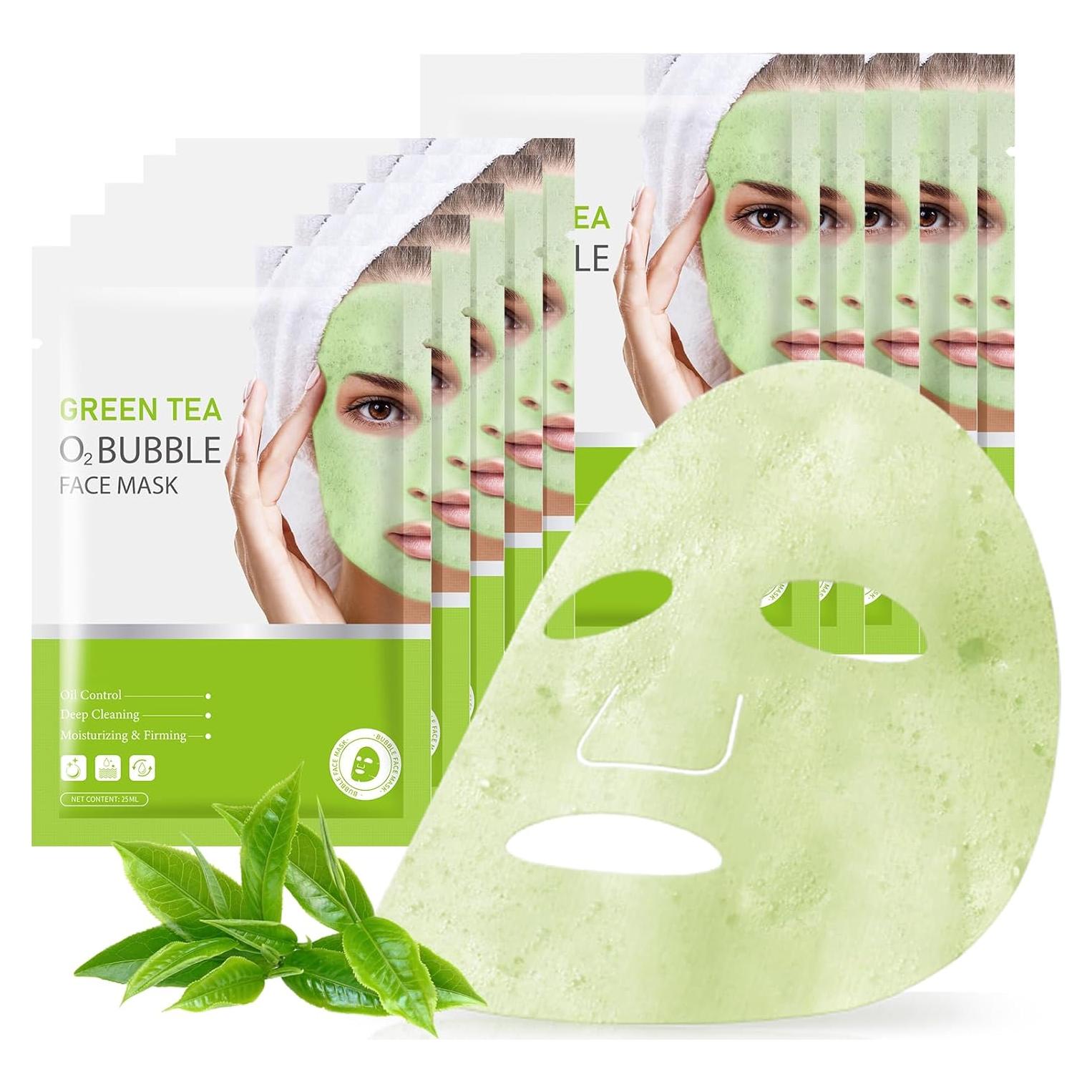 10 Mascarillas Faciales Burbuja de Té Verde GUOYAOLIFU