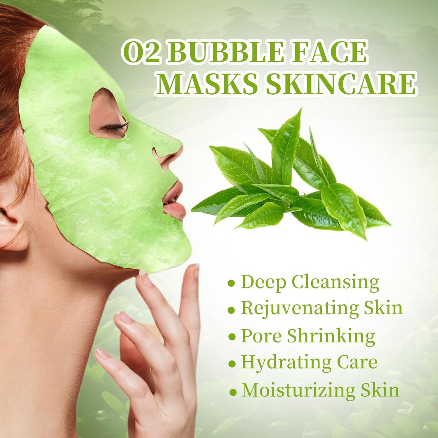 10 Mascarillas Faciales Burbuja de Té Verde GUOYAOLIFU