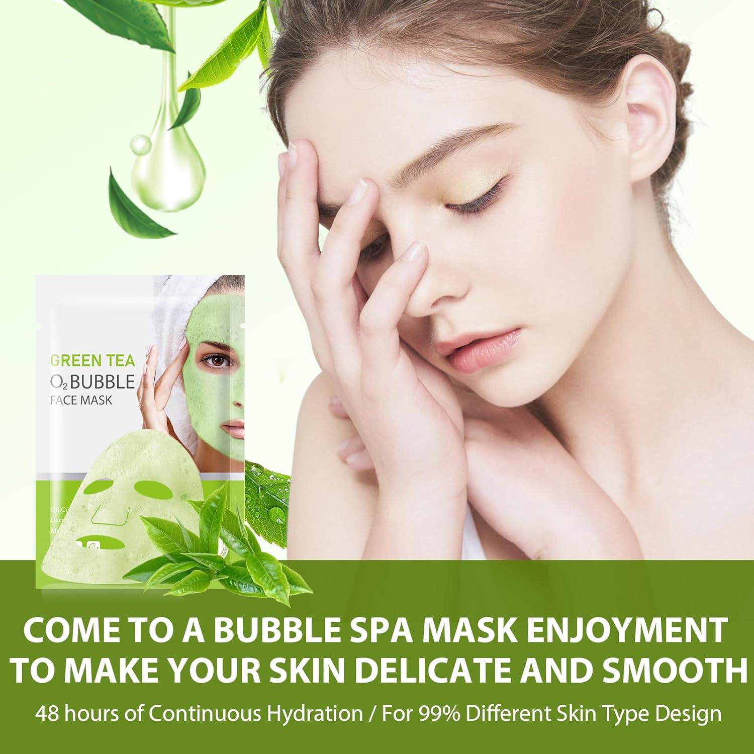 10 Mascarillas Faciales Burbuja de Té Verde GUOYAOLIFU