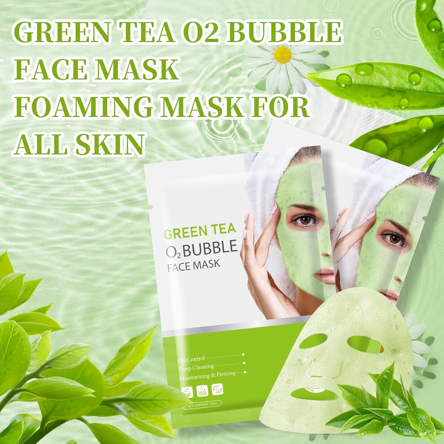 10 Mascarillas Faciales Burbuja de Té Verde GUOYAOLIFU