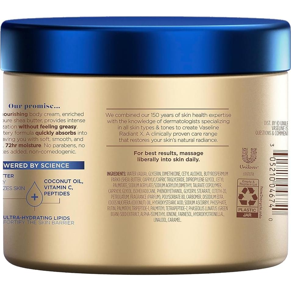 Crema Corporal Vaseline Radiant X 283.5 g - Manteca de Karité Pura
