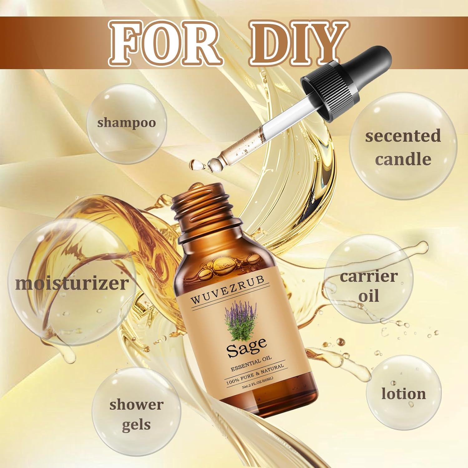 Aceite Esencial de Salvia Puro Wuvezrub 60ml para Aromaterapia