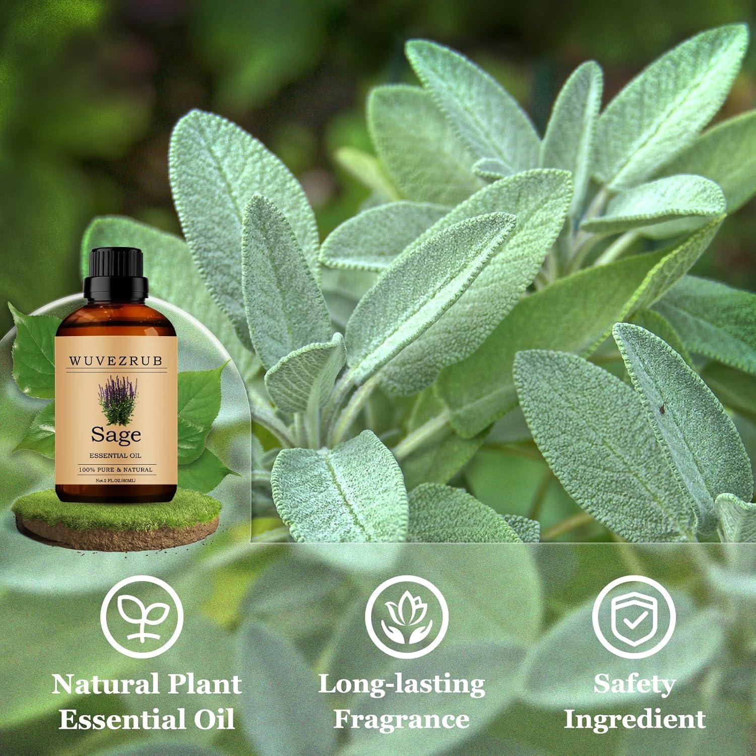 Aceite Esencial de Salvia Puro Wuvezrub 60ml para Aromaterapia