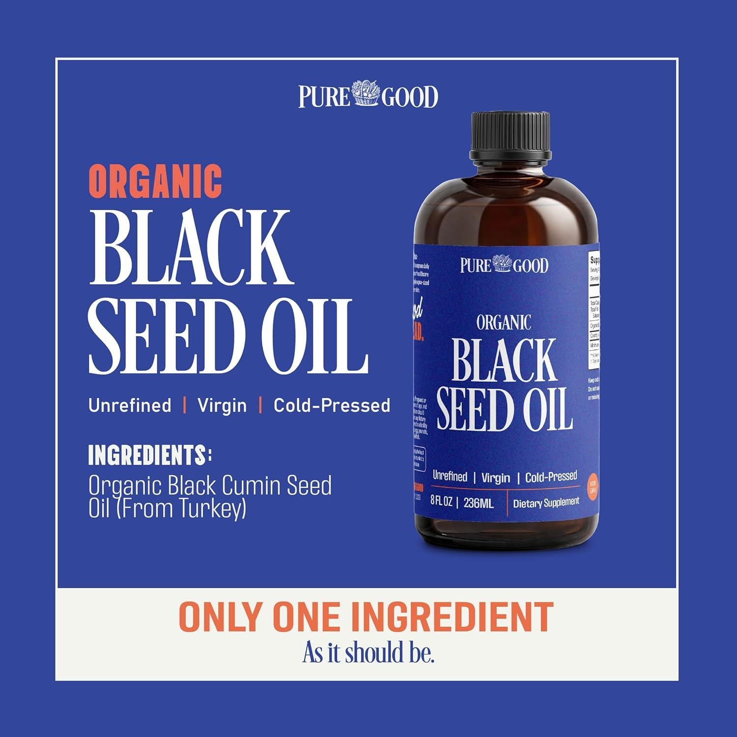 Aceite de Semilla Negra Orgánico PureGood 236.6ml - Antioxidante Vegano