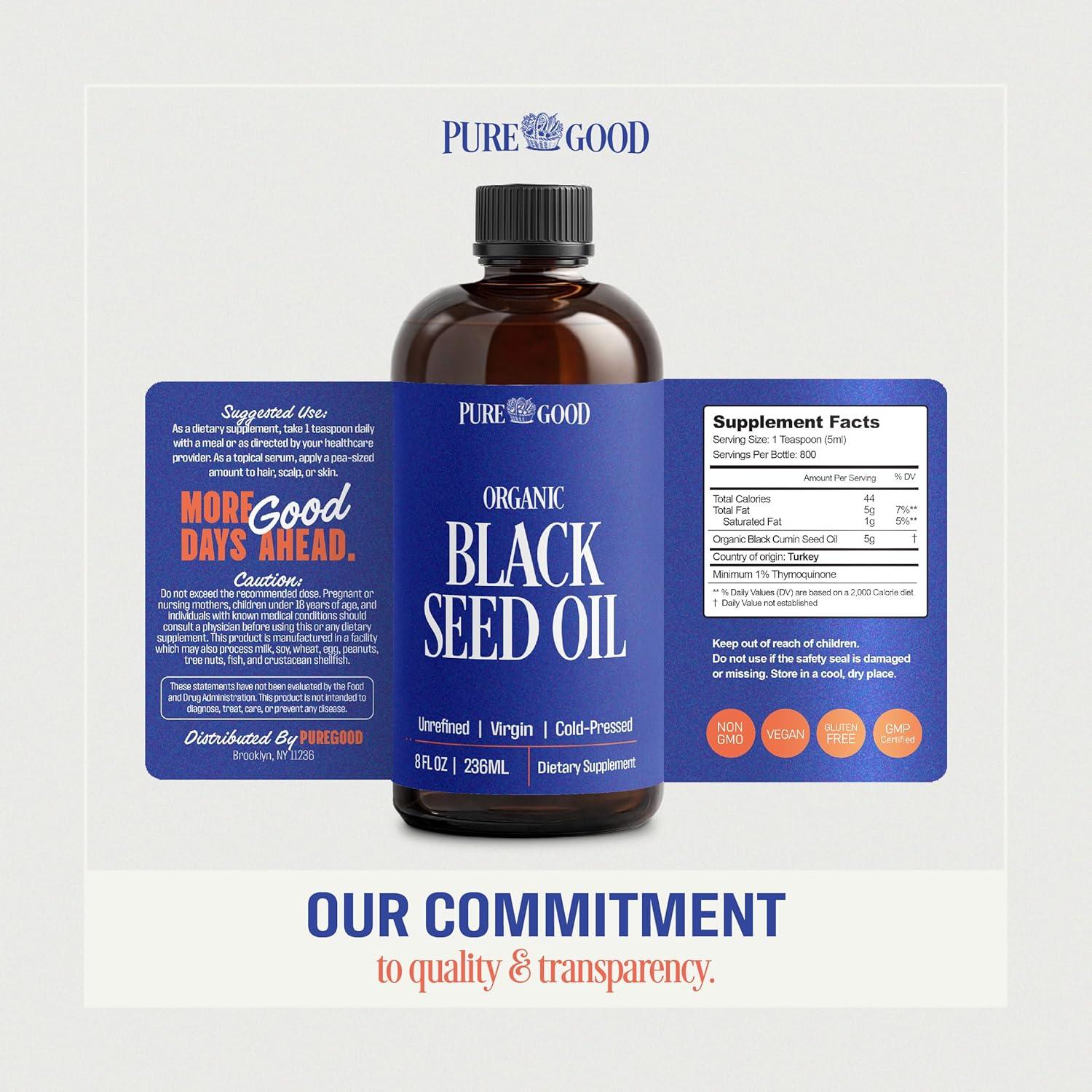 Aceite de Semilla Negra Orgánico PureGood 236.6ml - Antioxidante Vegano