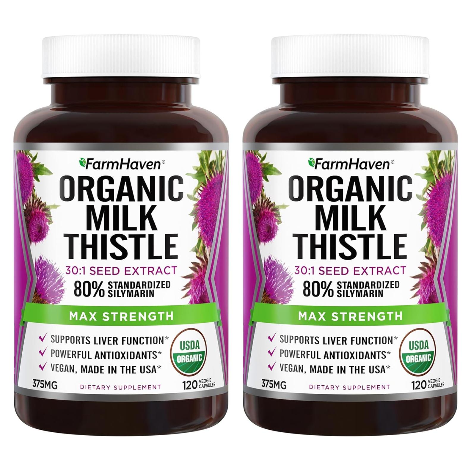 Cápsulas de Cardo Mariano Orgánico FarmHaven 240 Unidades 80% Silymarina