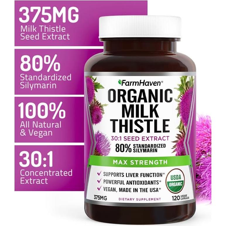 Cápsulas de Cardo Mariano Orgánico FarmHaven 240 Unidades 80% Silymarina