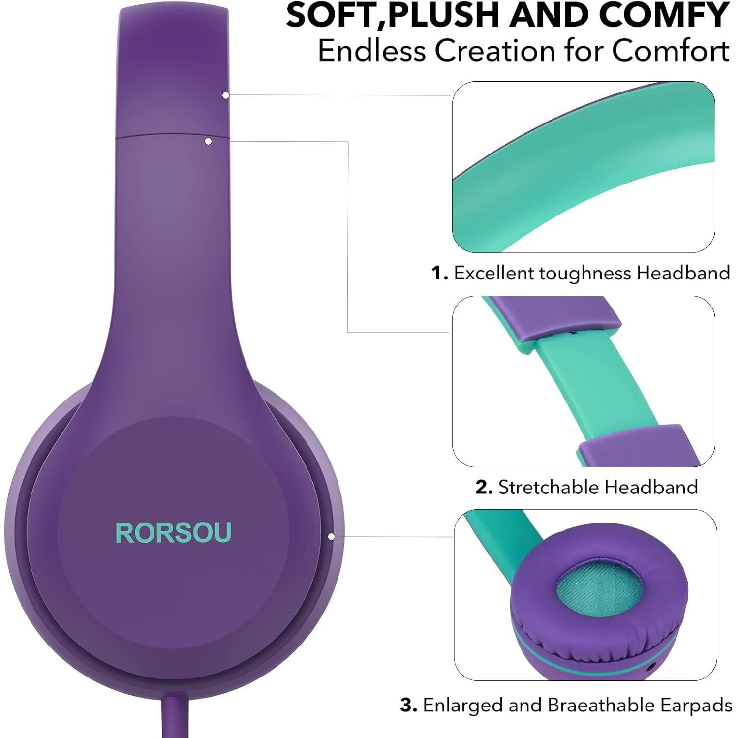 Auriculares RORSOU K5 para Niños Plegables 3.5mm Color Púrpura