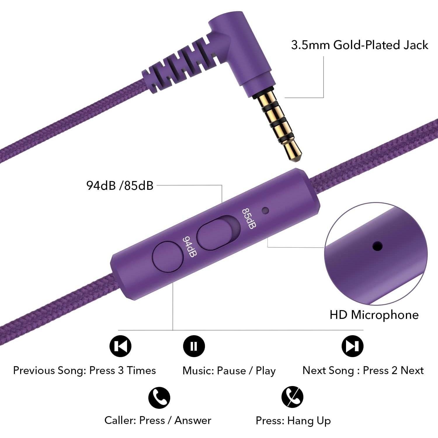 Auriculares RORSOU K5 para Niños Plegables 3.5mm Color Púrpura