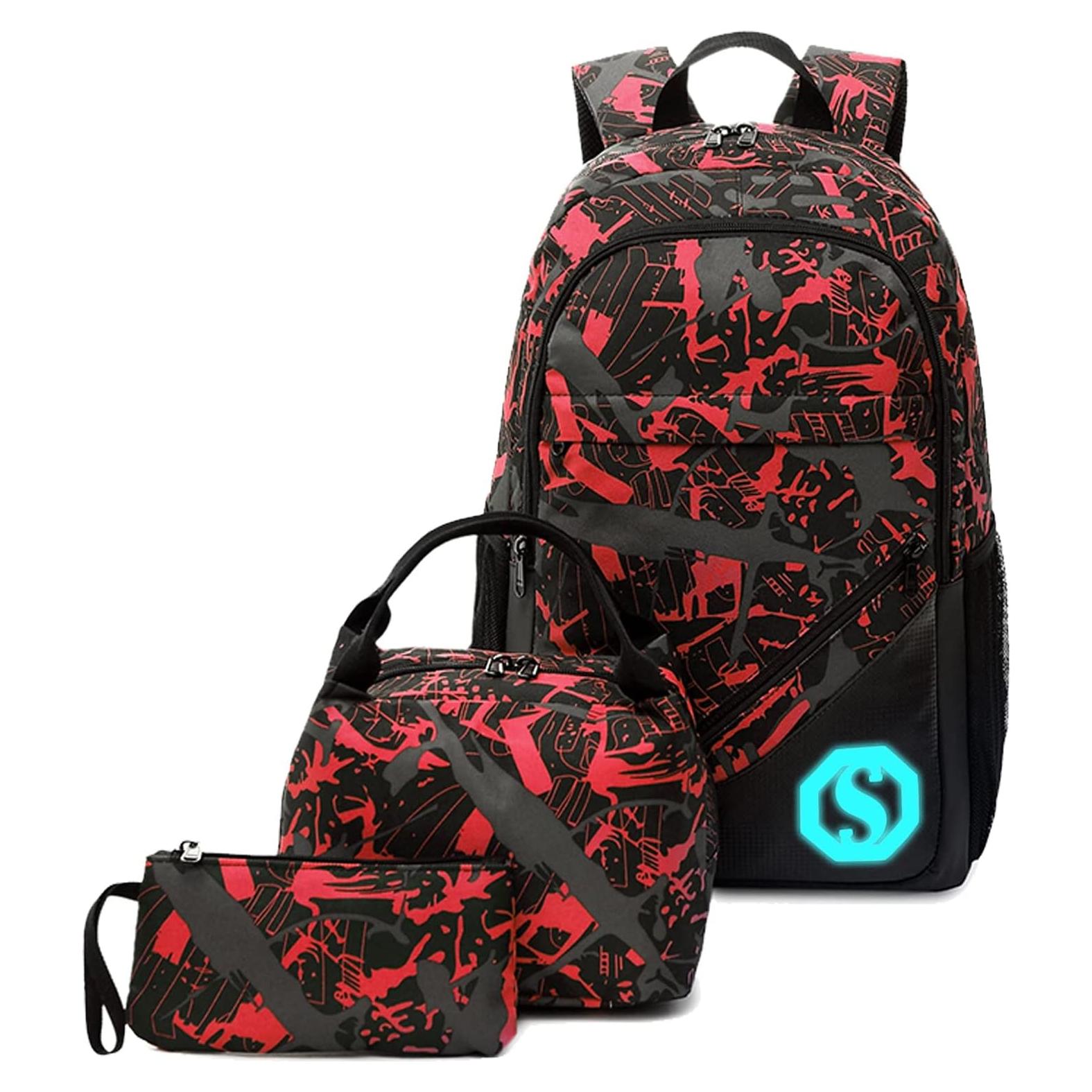 Mochila Escolar CAMTOP Niños 3 en 1 con Lonchera y Estuche