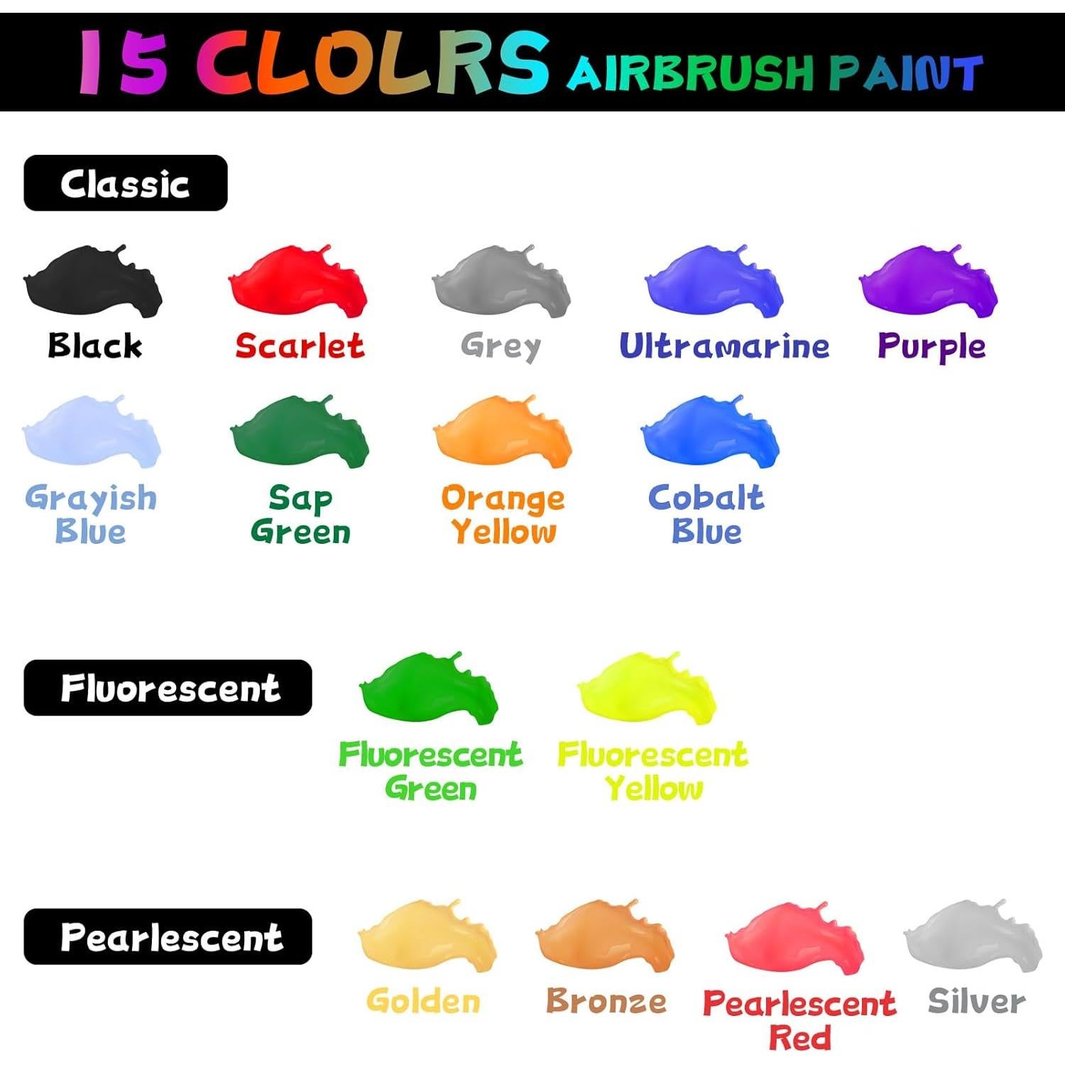 Set de Pintura Airbrush K KERNOWO 15 Colores + Disolvente 20ml