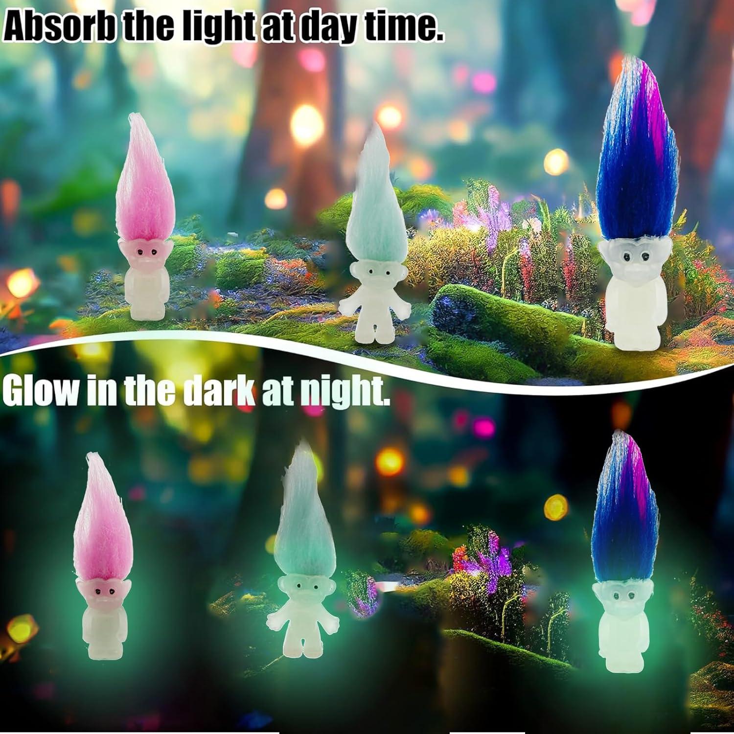 10 Muñecos Troll Mini Luminosos Brillan en la Oscuridad