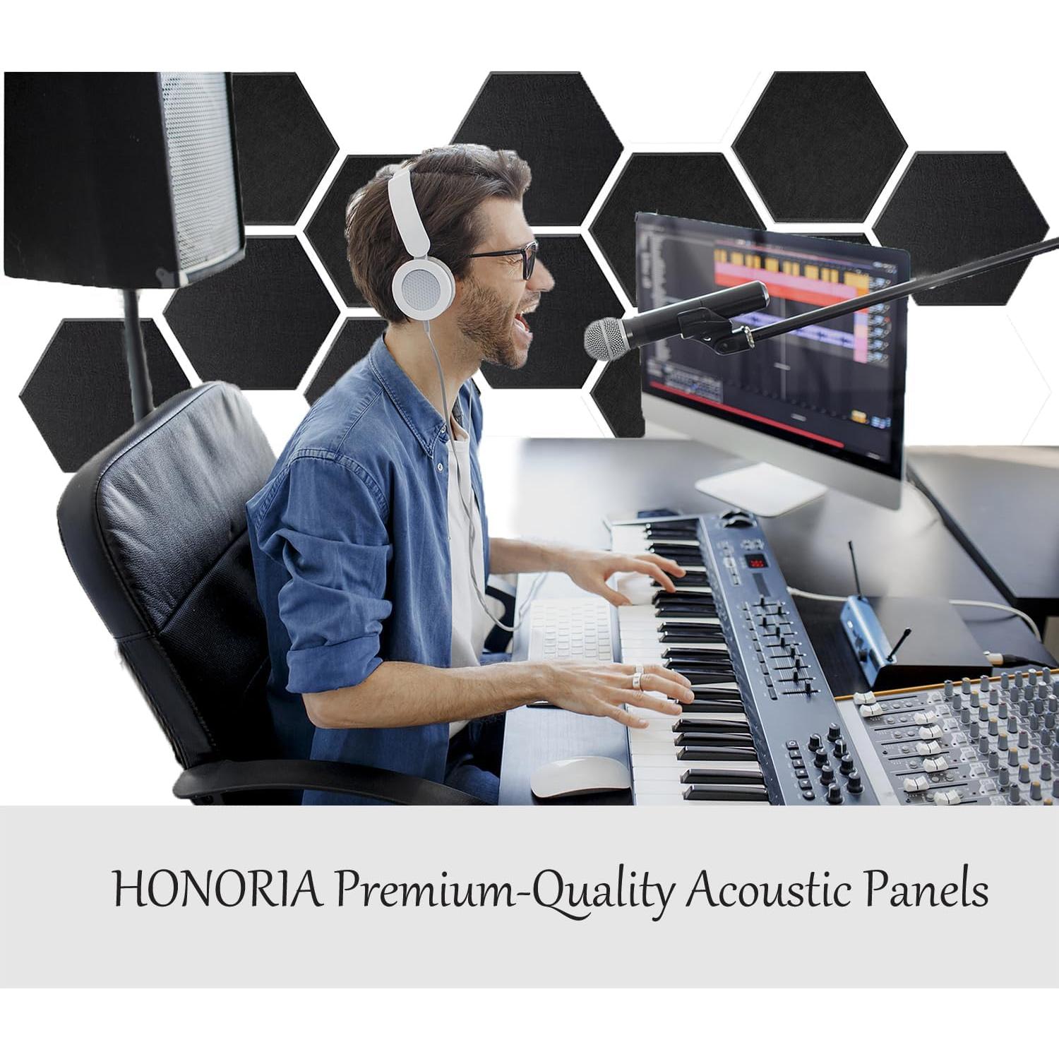 Paneles Acústicos HONORIA 12 Piezas Hexagonales 30.48x25.4cm Negro