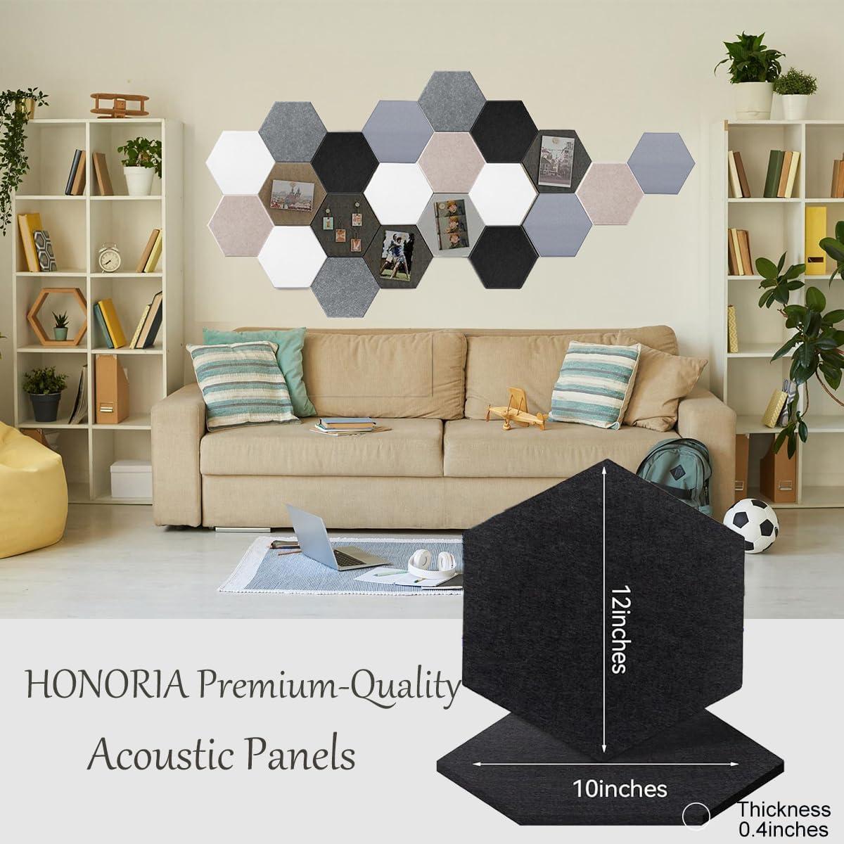 Paneles Acústicos HONORIA 12 Piezas Hexagonales 30.48x25.4cm Negro