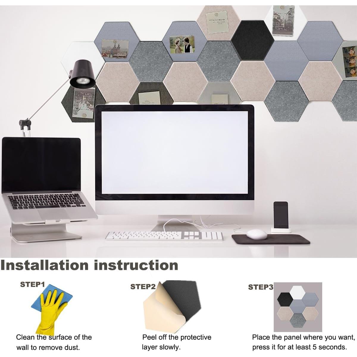 Paneles Acústicos HONORIA 12 Piezas Hexagonales 30.48x25.4cm Negro