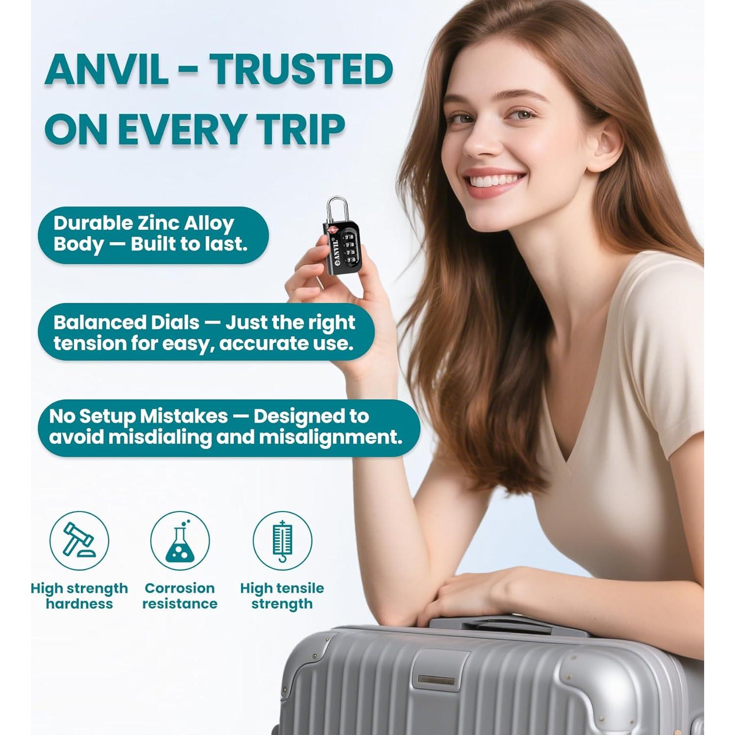 Candado de Combinación TSA ANVIL 4 Dígitos para Equipaje