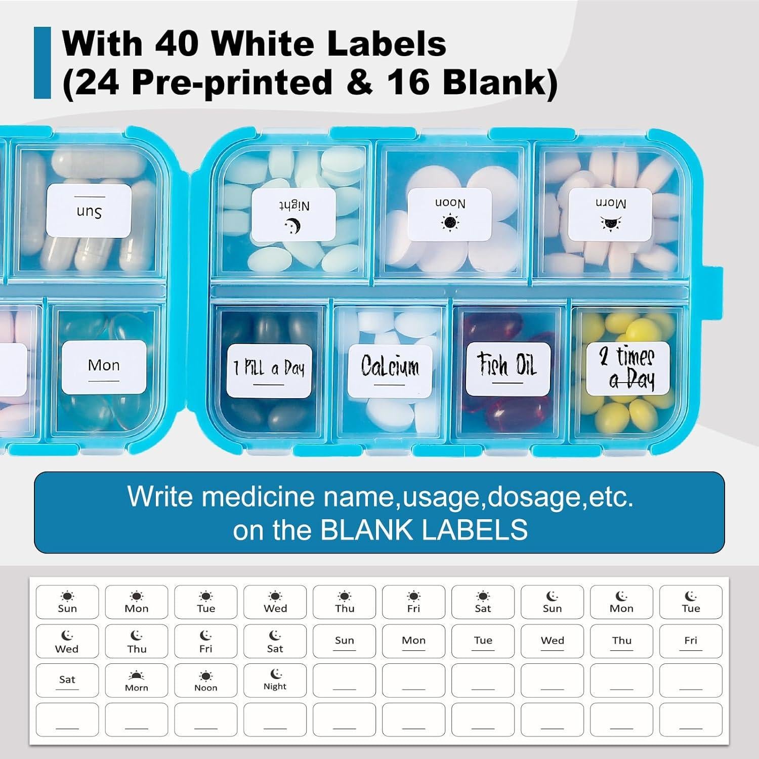 Caja organizadora de pastillas LANDNEOO 14 compartimentos Azul